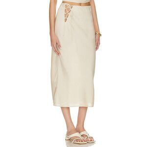 NWT REVOLVE Song of Style Khaki Natural Beige Linen Noa Midi/Maxi Skirt
